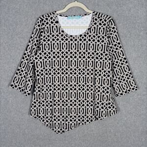 Anthonys Resort Wear Top Medium Black Tan Asymmetrical Artsy Handkerchief Liquid